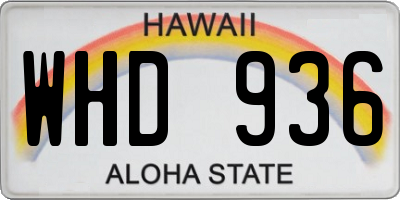 HI license plate WHD936