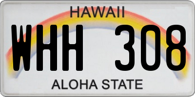 HI license plate WHH308