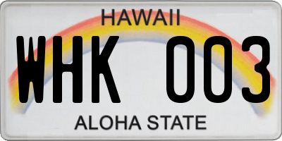 HI license plate WHK003