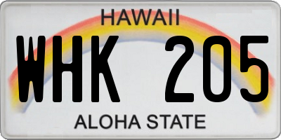HI license plate WHK205