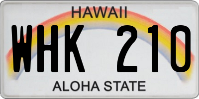 HI license plate WHK210