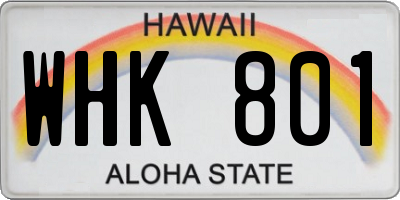HI license plate WHK801