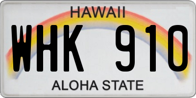 HI license plate WHK910