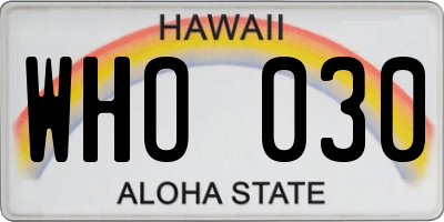 HI license plate WHO030