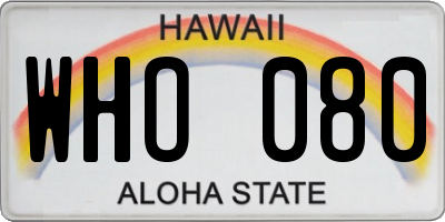HI license plate WHO080