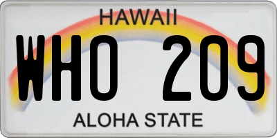 HI license plate WHO209