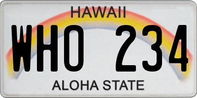 HI license plate WHO234