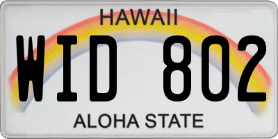 HI license plate WID802