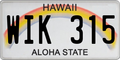HI license plate WIK315