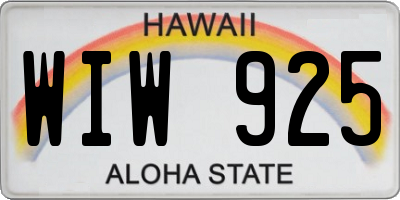 HI license plate WIW925