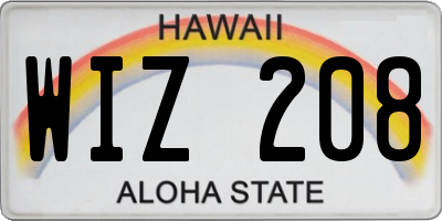 HI license plate WIZ208