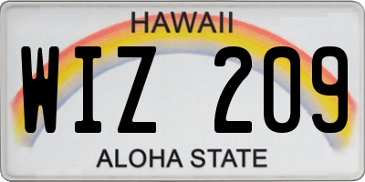 HI license plate WIZ209