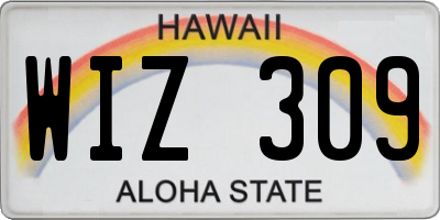 HI license plate WIZ309