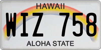 HI license plate WIZ758
