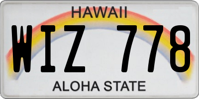 HI license plate WIZ778