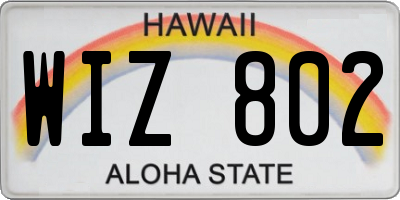 HI license plate WIZ802