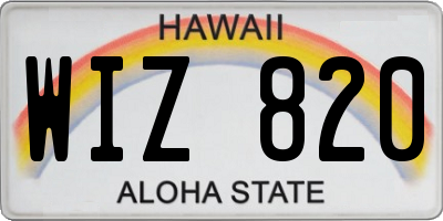 HI license plate WIZ820