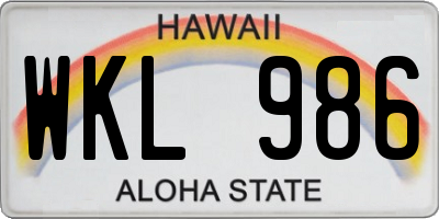 HI license plate WKL986