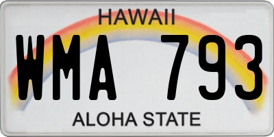 HI license plate WMA793
