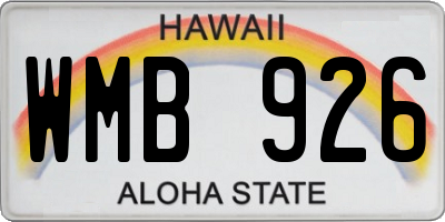 HI license plate WMB926