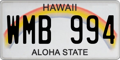 HI license plate WMB994