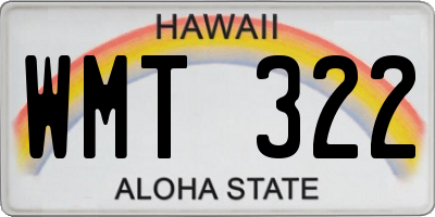 HI license plate WMT322