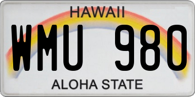 HI license plate WMU980
