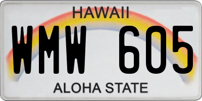 HI license plate WMW605