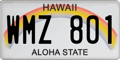 HI license plate WMZ801
