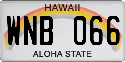 HI license plate WNB066