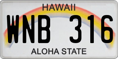 HI license plate WNB316