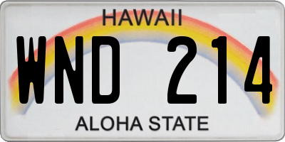 HI license plate WND214