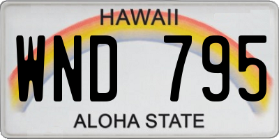 HI license plate WND795