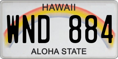 HI license plate WND884