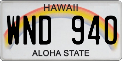 HI license plate WND940