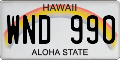 HI license plate WND990