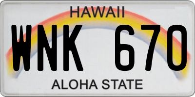 HI license plate WNK670