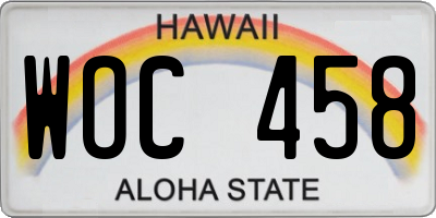 HI license plate WOC458
