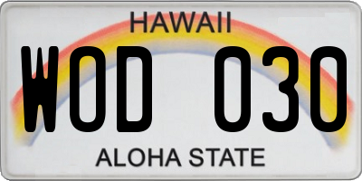 HI license plate WOD030