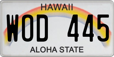 HI license plate WOD445