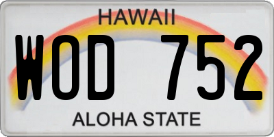 HI license plate WOD752