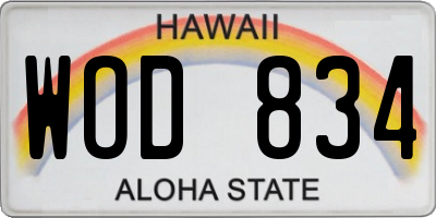 HI license plate WOD834
