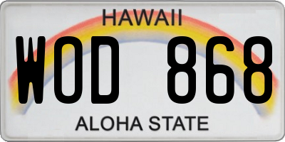 HI license plate WOD868
