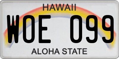 HI license plate WOE099