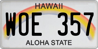 HI license plate WOE357