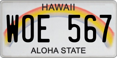 HI license plate WOE567