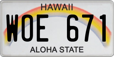 HI license plate WOE671