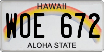 HI license plate WOE672