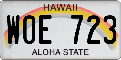 HI license plate WOE723