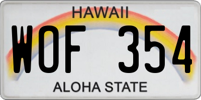 HI license plate WOF354